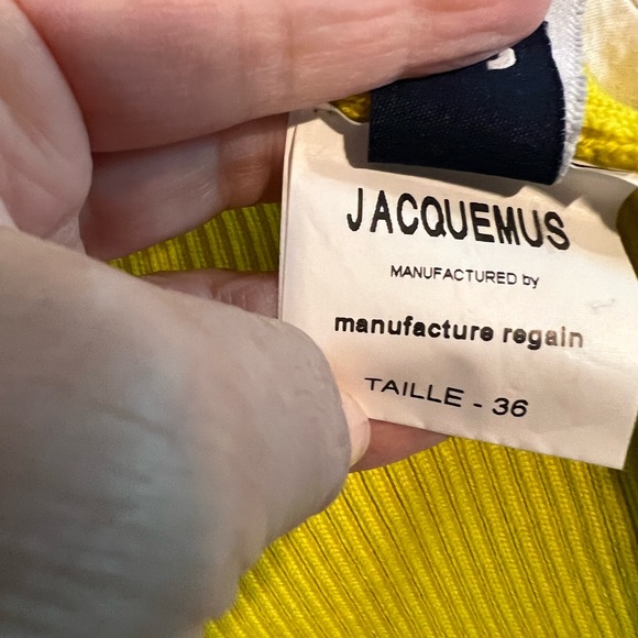 JACQUEMUS asymmetrical navy and yellow turtleneck sweater with ties, size 36 - Picture 6 of 9